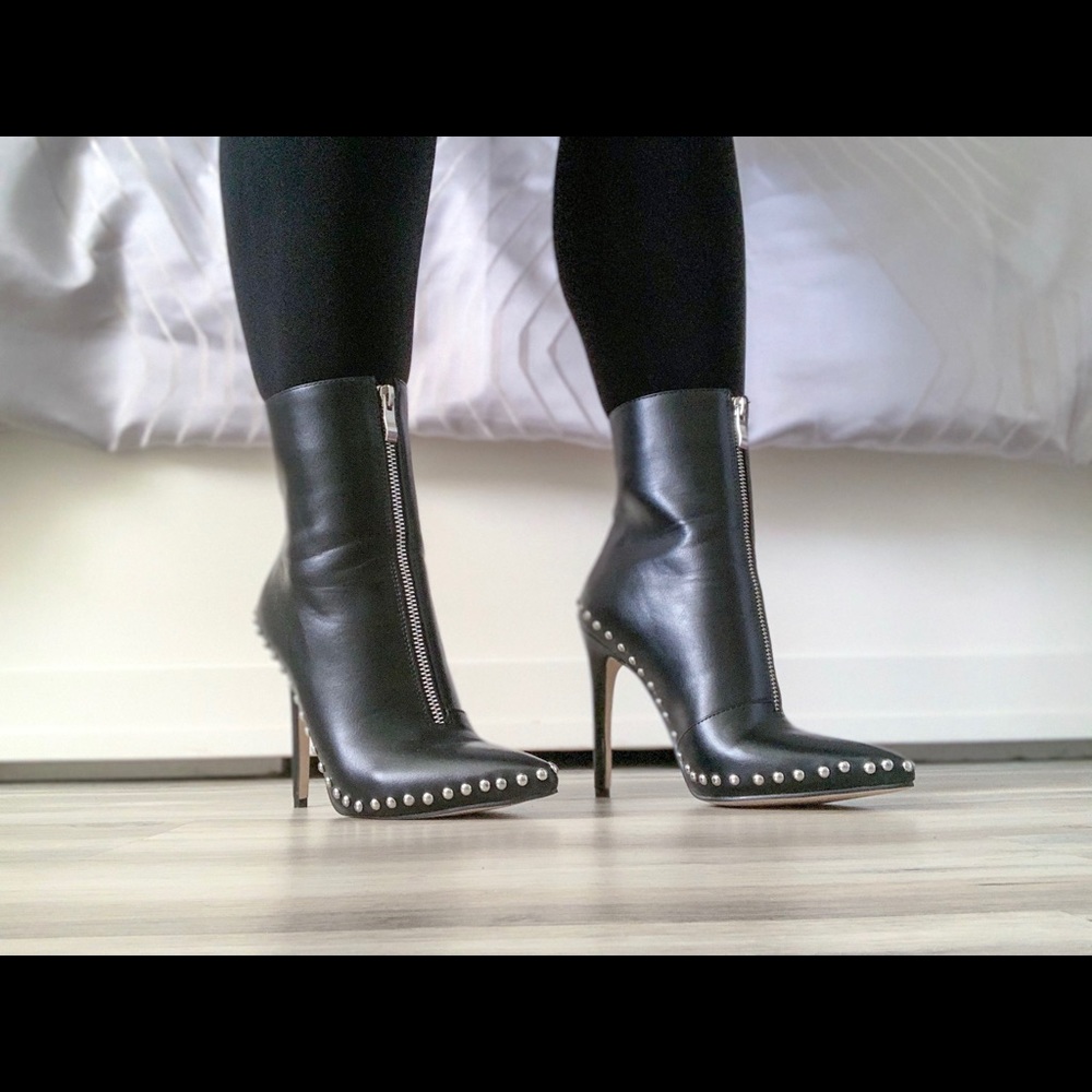 Black zip up booties with silver studs!